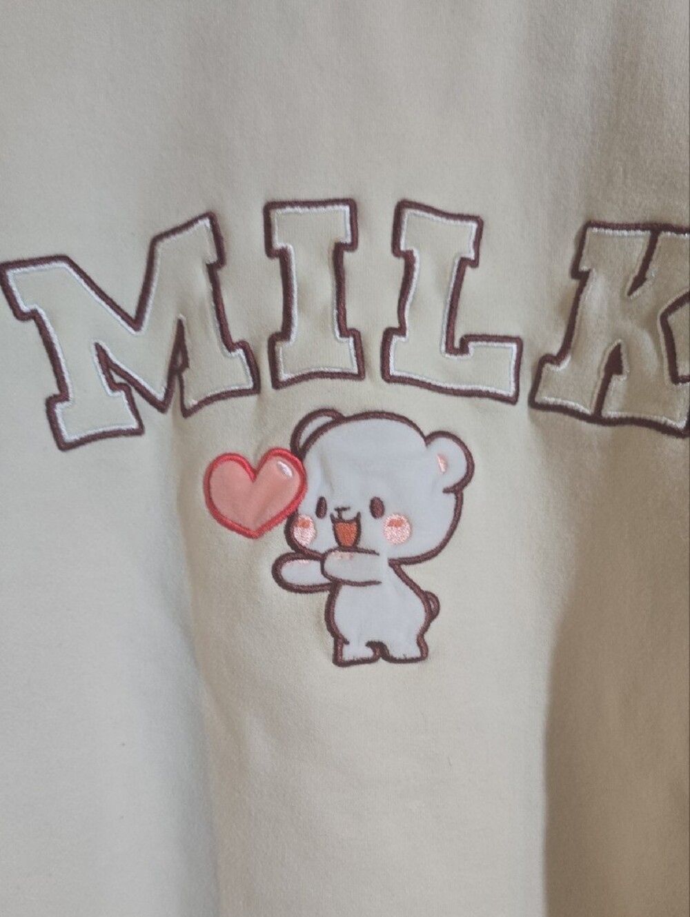 #317. Official Cream Milkmochabear Varsity Graphic Crewneck Sweatshirt. - Picture 6 of 10